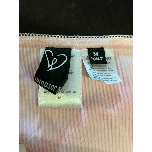 Windsor Tank Top Womens Medium Pink Ribbed Cami Crop Lettuce Hem Bow Stretch - Picture 5 of 7